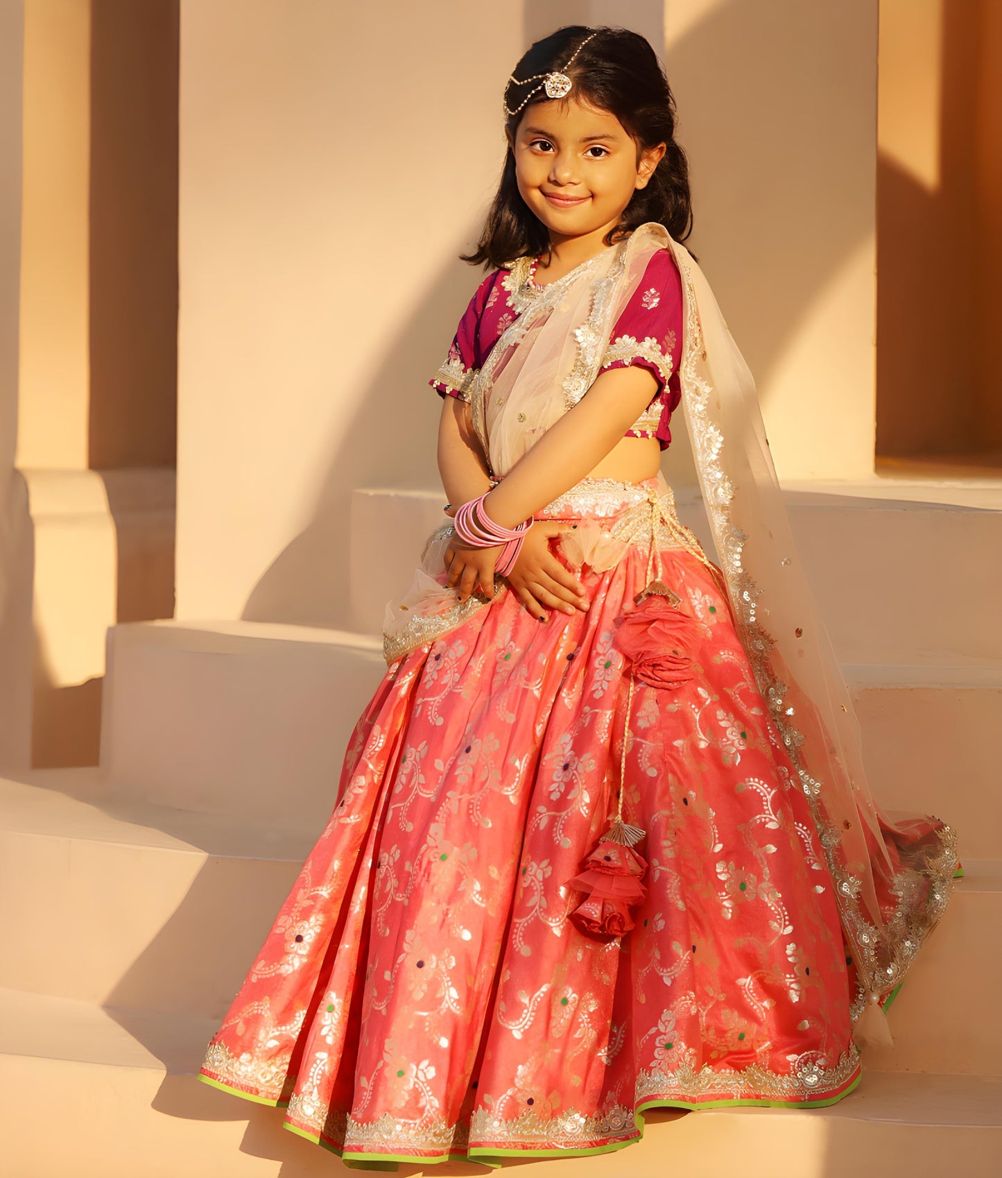 Manufactured by FAYON KIDS (Noida, U.P) Purple Brocade Choli lehenga Set
