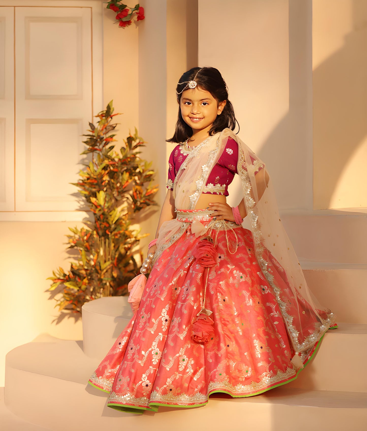 Manufactured by FAYON KIDS (Noida, U.P) Purple Brocade Choli lehenga Set