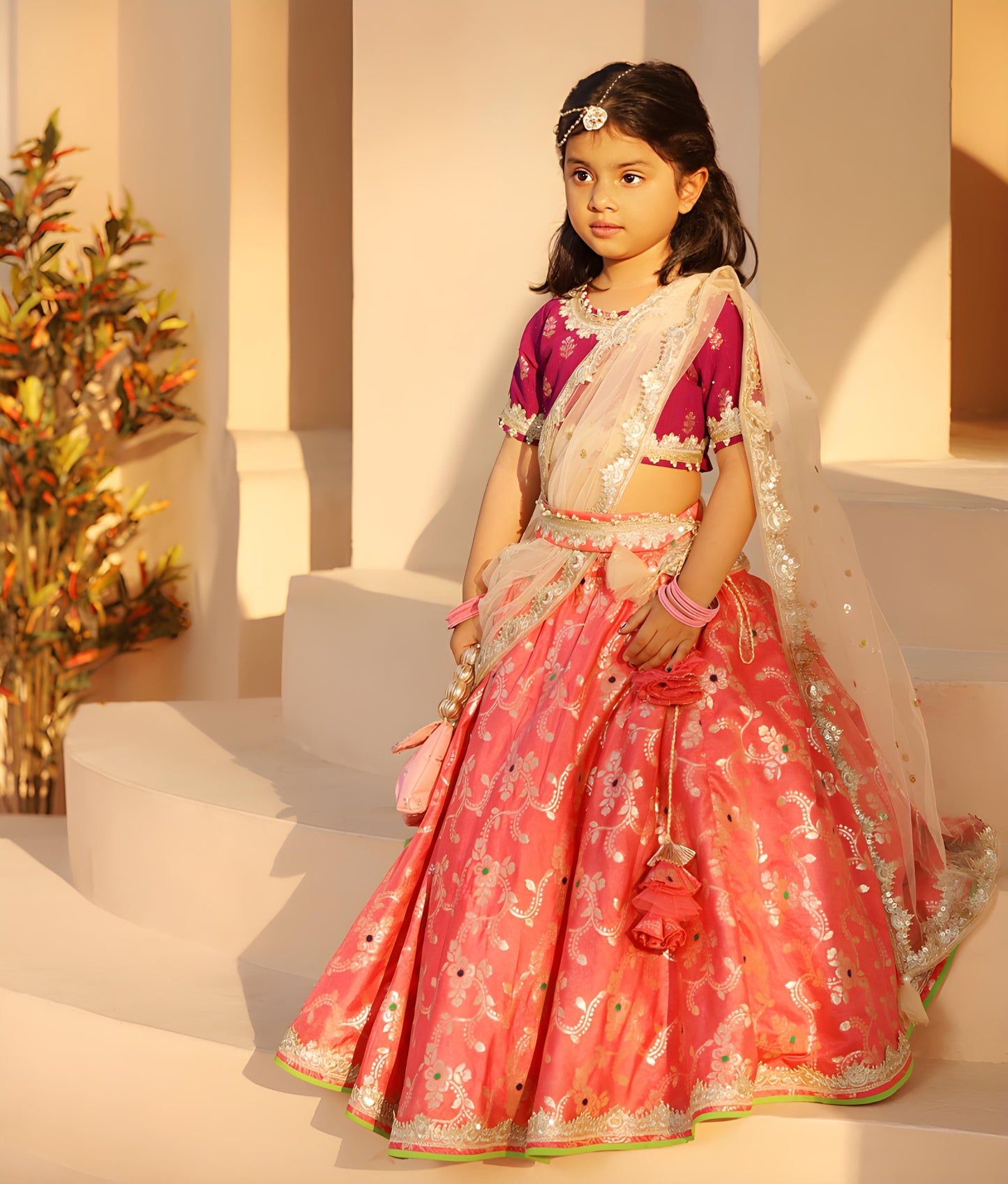 Manufactured by FAYON KIDS (Noida, U.P) Purple Brocade Choli lehenga Set