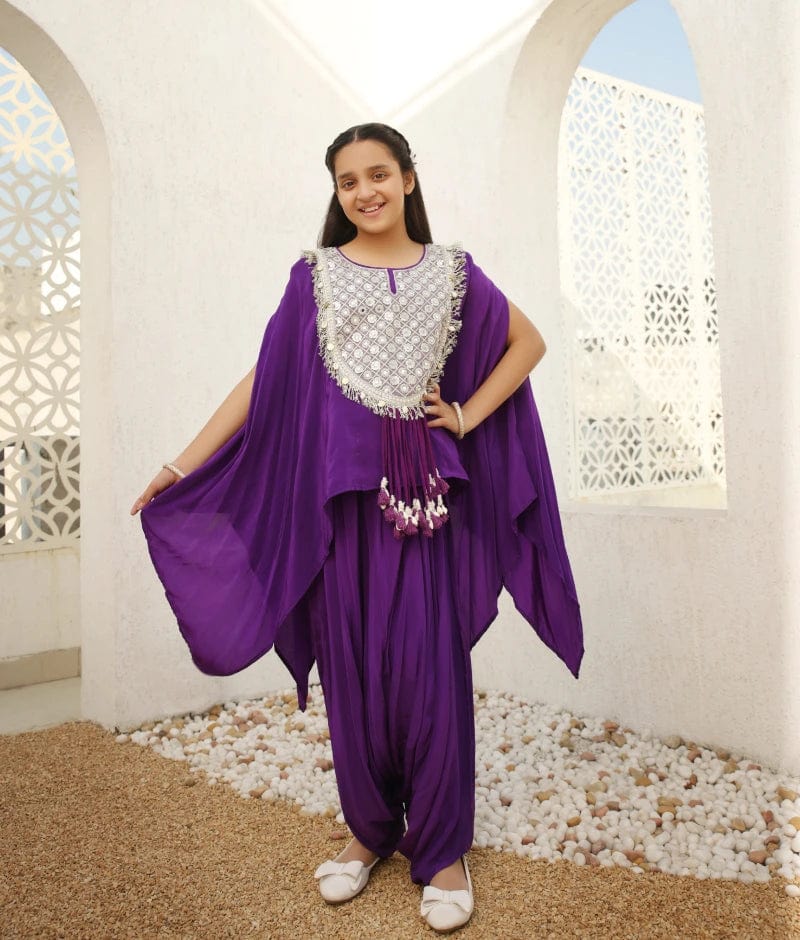 Manufactured by FAYON KIDS (Noida, U.P) Purple Crepe Kurti & Dhoti Set