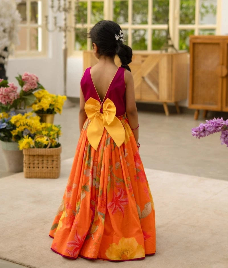 Manufactured by FAYON KIDS (Noida, U.P) Purple Crop Top with Printed Skirt