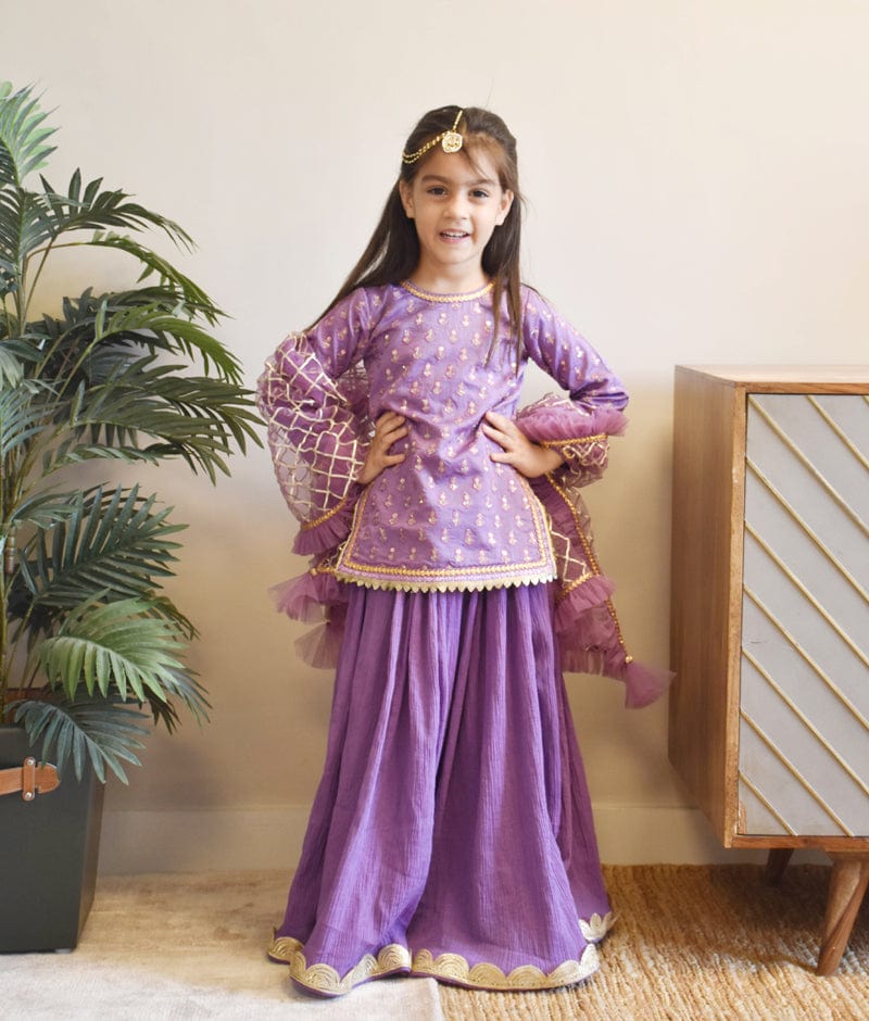 Manufactured by FAYON KIDS (Noida, U.P) Purple Embroidery Kurti with Lehenga for Girls