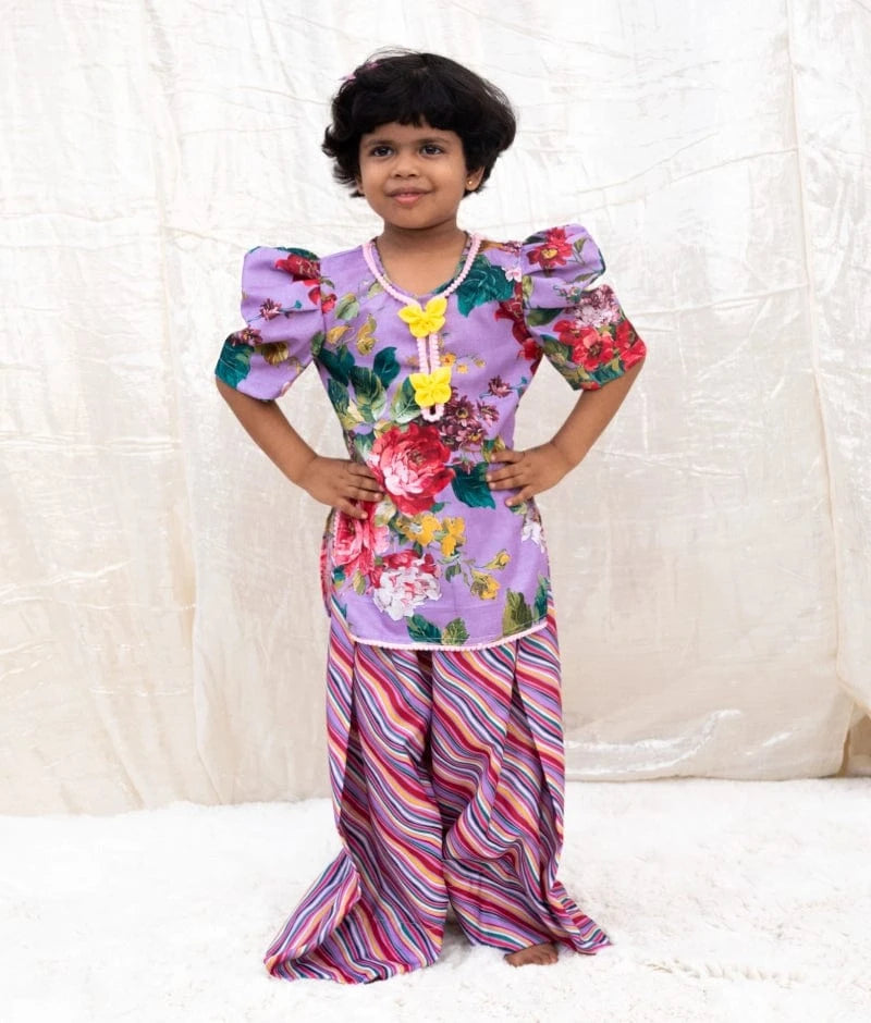 Manufactured by FAYON KIDS (Noida, U.P) Purple Printed Kurti with Plazo