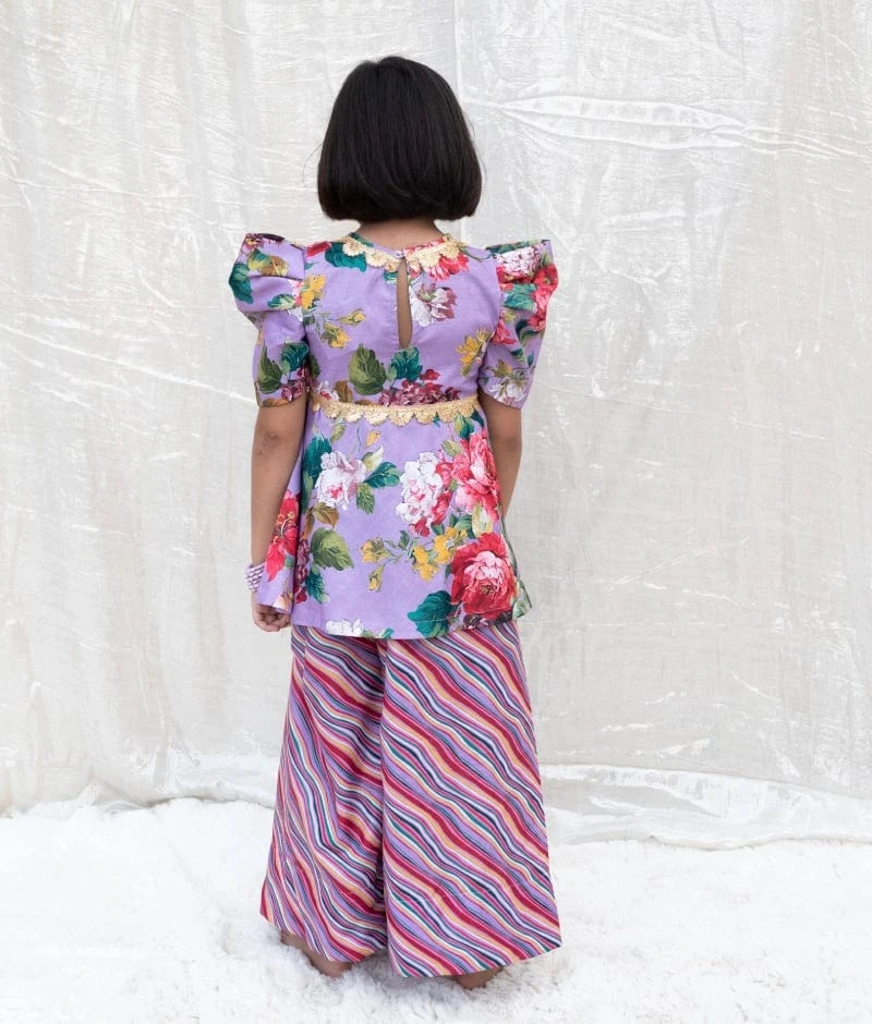 Manufactured by FAYON KIDS (Noida, U.P) Purple Printed Peplum Kurti with Plazo