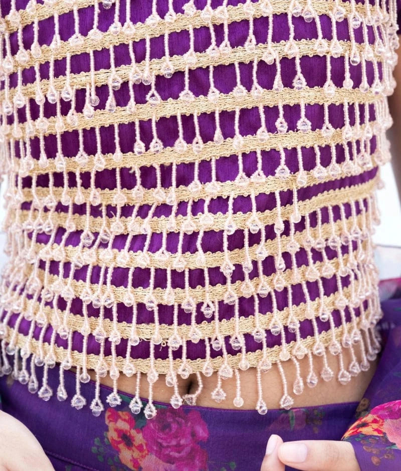 Manufactured by FAYON KIDS (Noida, U.P) Purple Tassel Choli with Printed Lehenga Set
