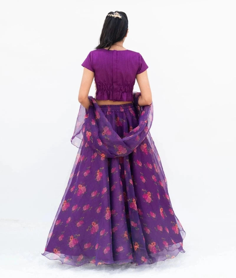 Manufactured by FAYON KIDS (Noida, U.P) Purple Tassel Choli with Printed Lehenga Set