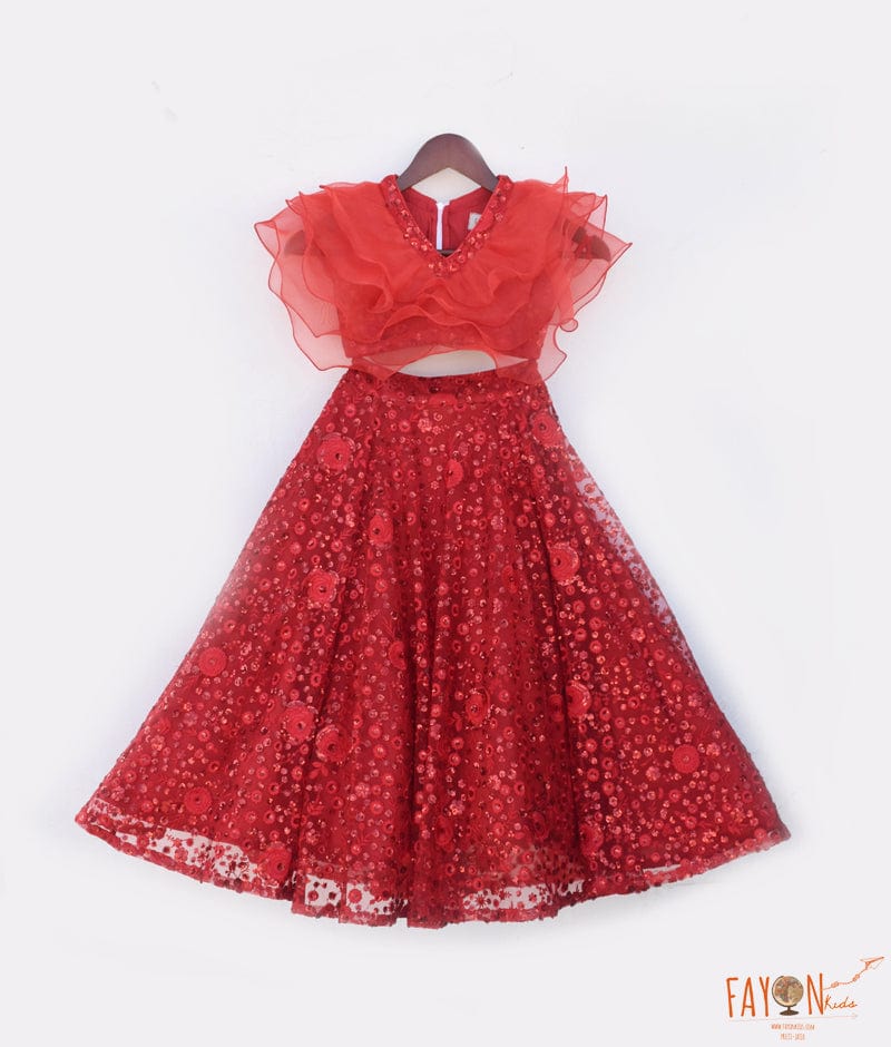 Manufactured by FAYON KIDS (Noida, U.P) Red Embroidery Lehenga Choli