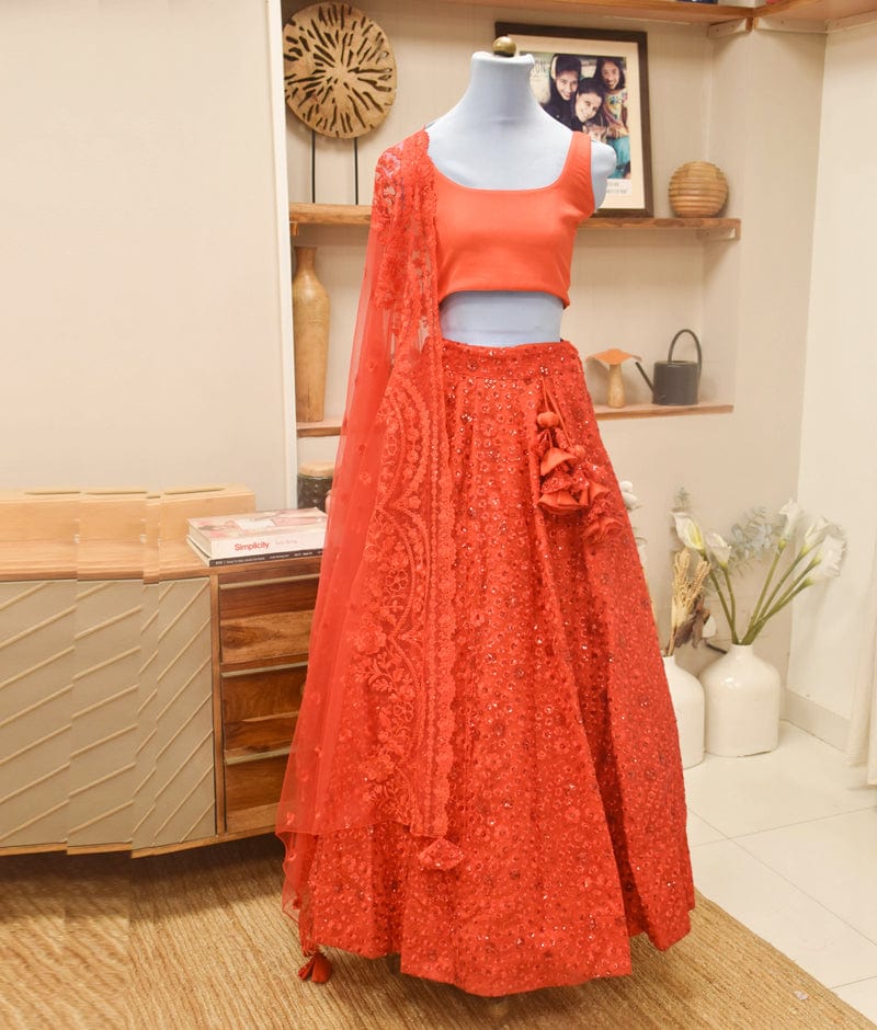 Manufactured by FAYON KIDS (Noida, U.P) Red Embroidery Lehenga Set for Girls