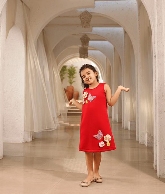Manufactured by FAYON KIDS (Noida, U.P) Red Neoprene Dress for Girls