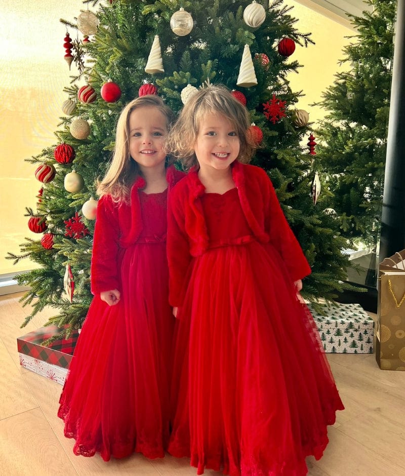 Manufactured by FAYON KIDS (Noida, U.P) Red Net Gown with Shrug for Girls