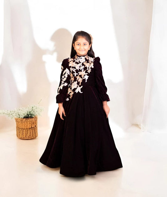 Manufactured by FAYON KIDS (Noida, U.P) Regal Burgundy Velvet Anarkali