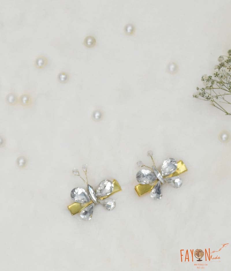 Manufactured by FAYON KIDS (Noida, U.P) Silver and Golden Stones Butterfly Hair Clip for Girls