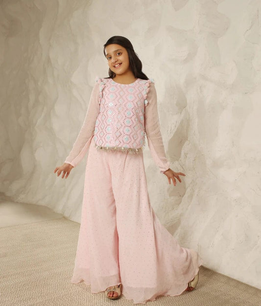 Manufactured by FAYON KIDS (Noida, U.P) Sparkling Grace: Baby Pink Mirror-Embroidered Set