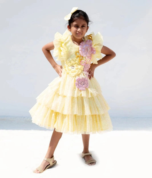 Manufactured by FAYON KIDS (Noida, U.P) Sparkling Yellow Sequin Princess Frock