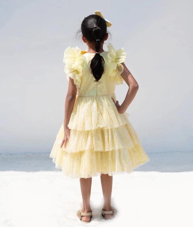 Manufactured by FAYON KIDS (Noida, U.P) Sparkling Yellow Sequin Princess Frock