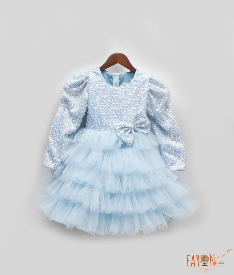 Manufactured by FAYON KIDS (Noida, U.P) Starry Skies: Blue Embroidered Net Frock for Girls