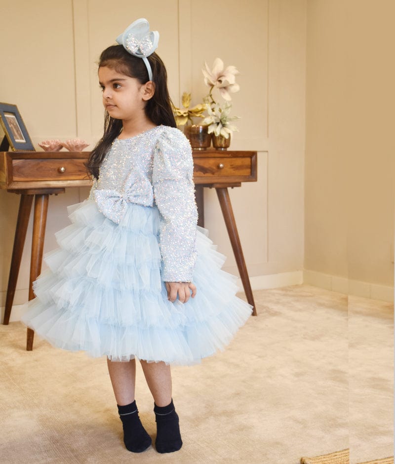 Manufactured by FAYON KIDS (Noida, U.P) Starry Skies: Blue Embroidered Net Frock for Girls