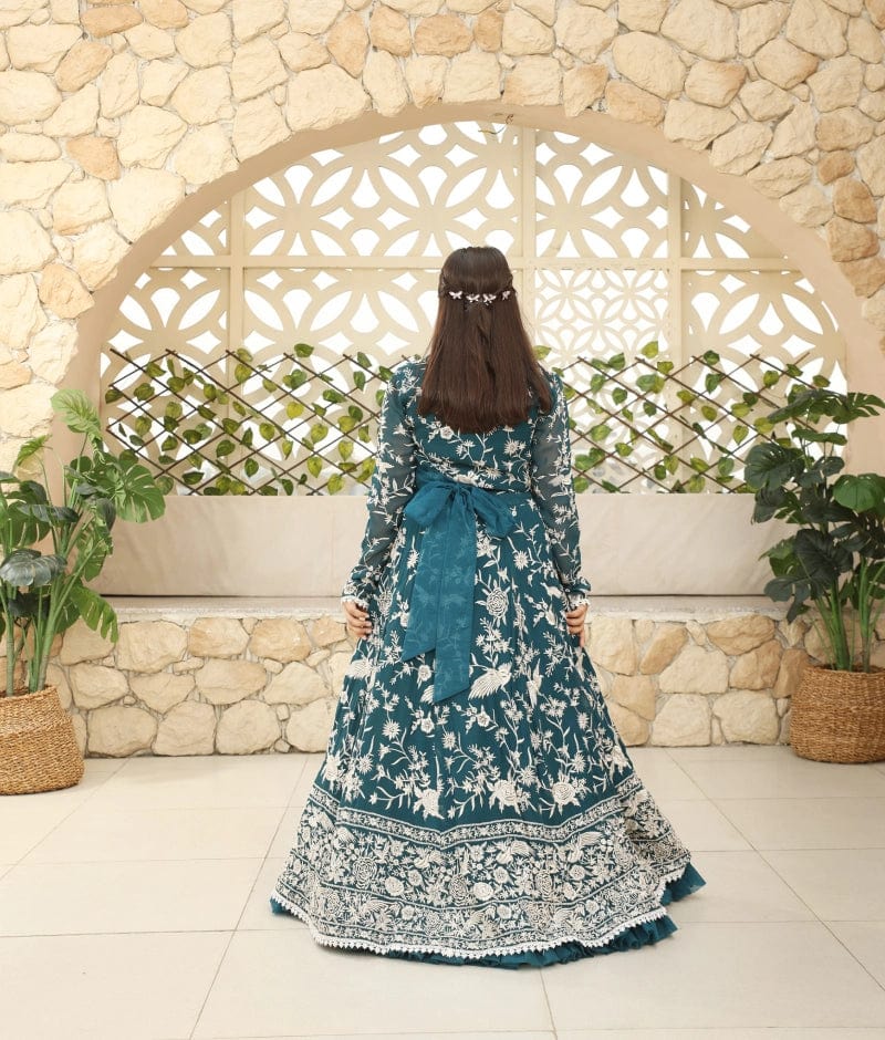 Manufactured by FAYON KIDS (Noida, U.P) Teal Blue Parsi work Lehenga Choli for Girls
