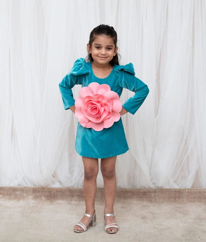Manufactured by FAYON KIDS (Noida, U.P) Teal Blue Velvet Dress