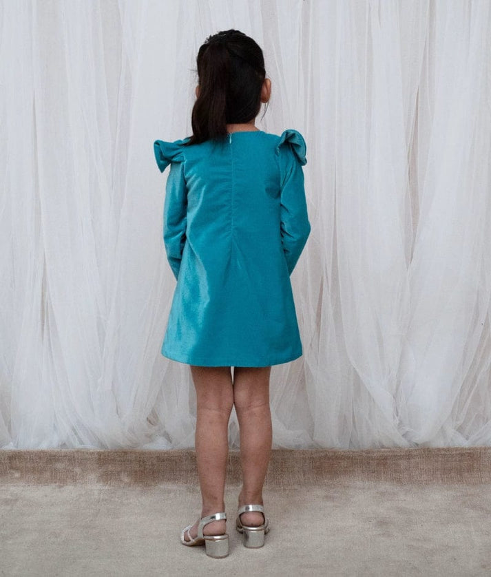 Manufactured by FAYON KIDS (Noida, U.P) Teal Blue Velvet Dress