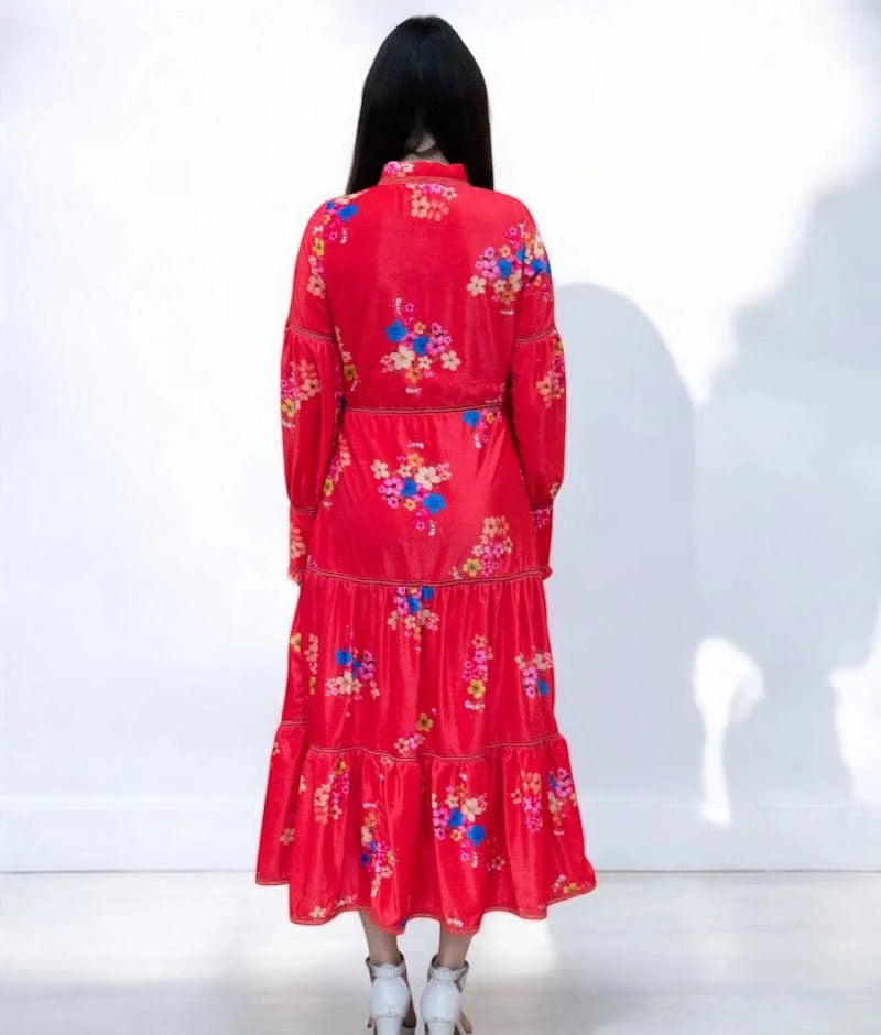 Manufactured by FAYON KIDS (Noida, U.P) Vintage Red Printed Dress