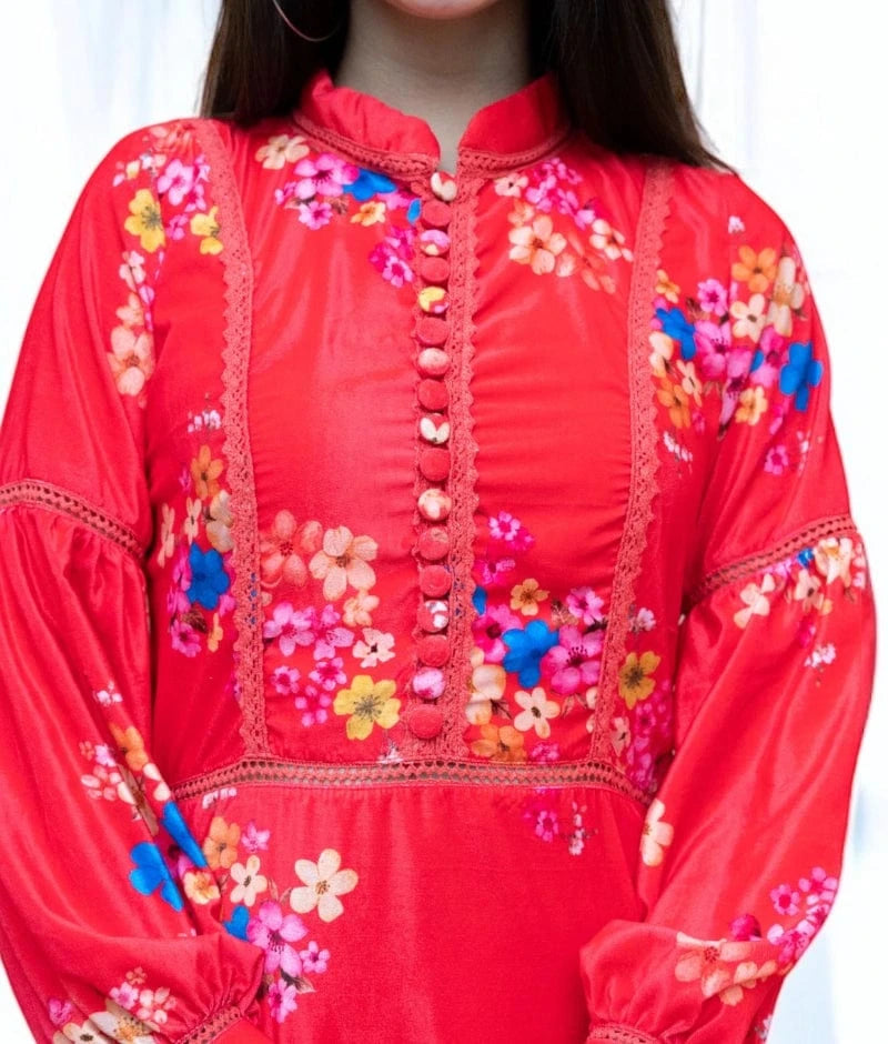Manufactured by FAYON KIDS (Noida, U.P) Vintage Red Printed Dress