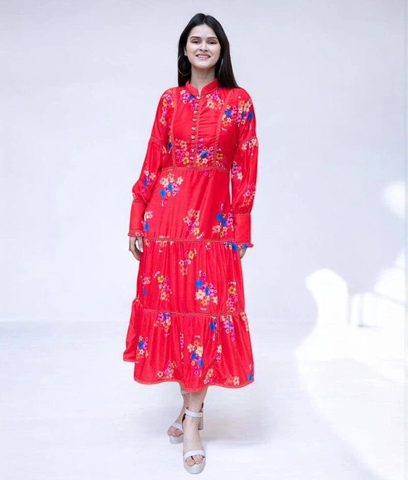 Manufactured by FAYON KIDS (Noida, U.P) Vintage Red Printed Dress