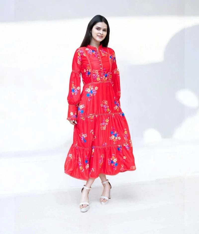 Manufactured by FAYON KIDS (Noida, U.P) Vintage Red Printed Dress