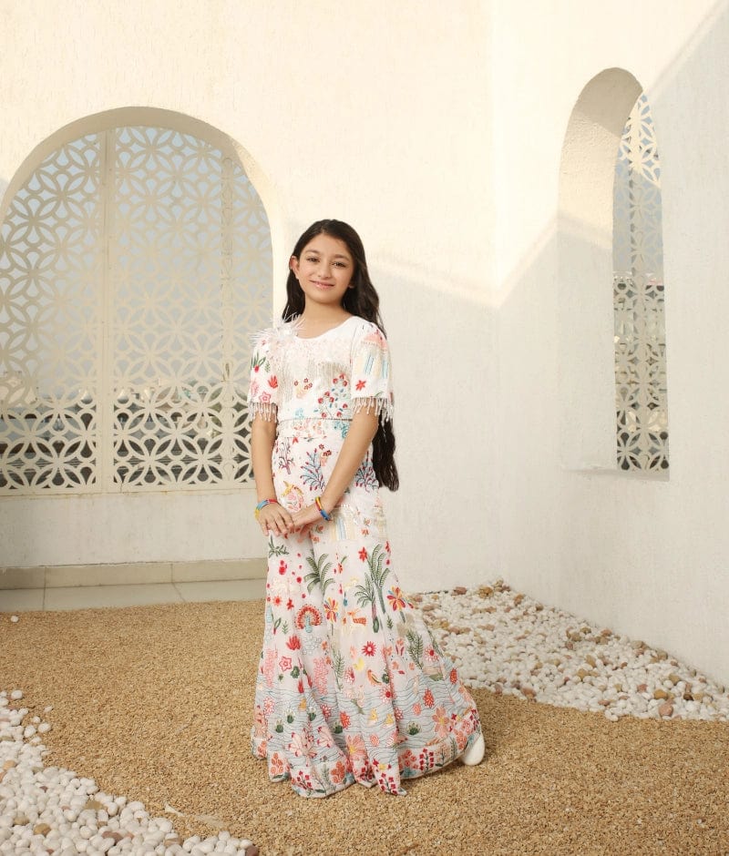 Manufactured by FAYON KIDS (Noida, U.P) White Embroidered Crop top with Plazzo