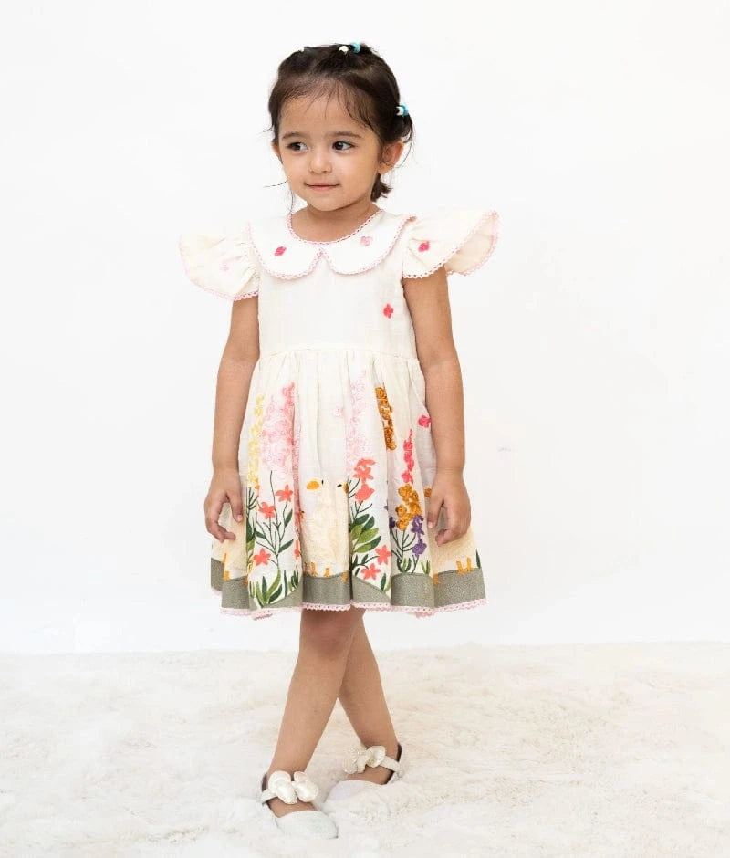 Manufactured by FAYON KIDS (Noida, U.P) White Embroidered Frock