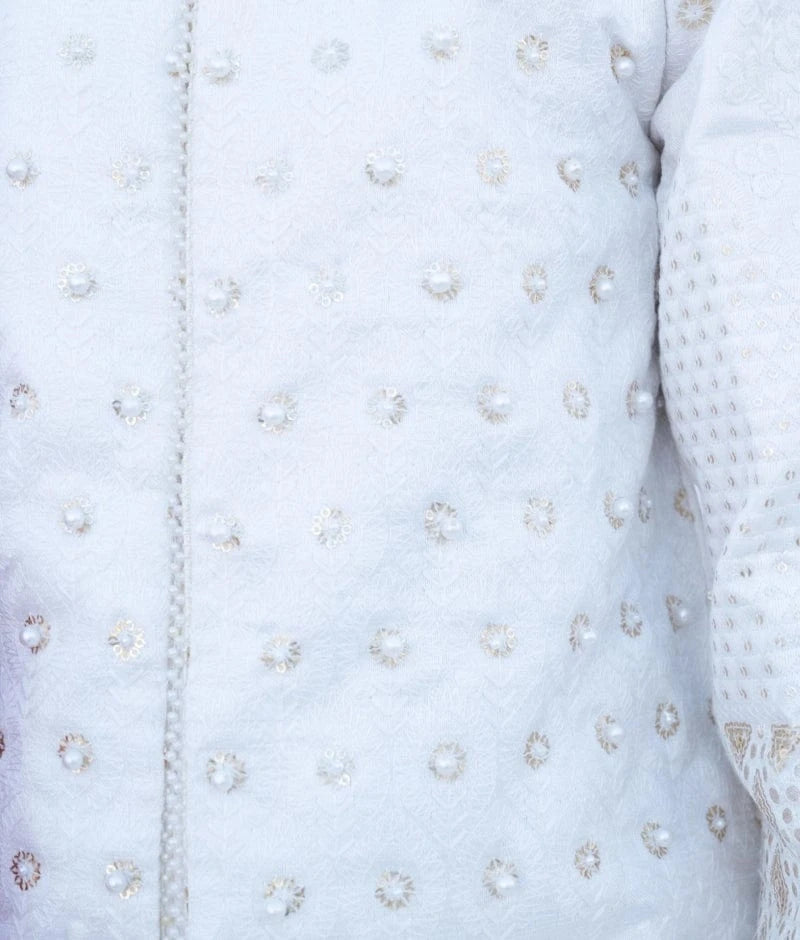 Manufactured by FAYON KIDS (Noida, U.P) White Embroidered Sherwani Set