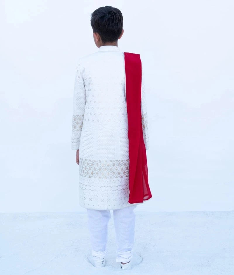 Manufactured by FAYON KIDS (Noida, U.P) White Embroidered Sherwani Set