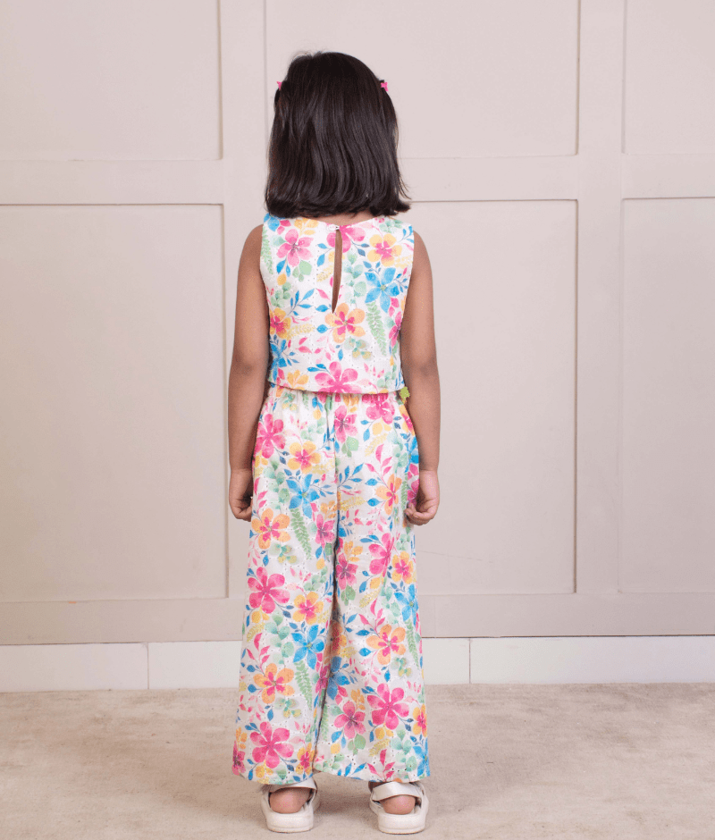 Manufactured by FAYON KIDS (Noida, U.P) White Floral Printed Crop Top with Pants for Girls