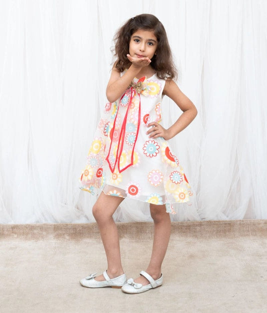 Manufactured by FAYON KIDS (Noida, U.P) White Flower Printed Organza Dress