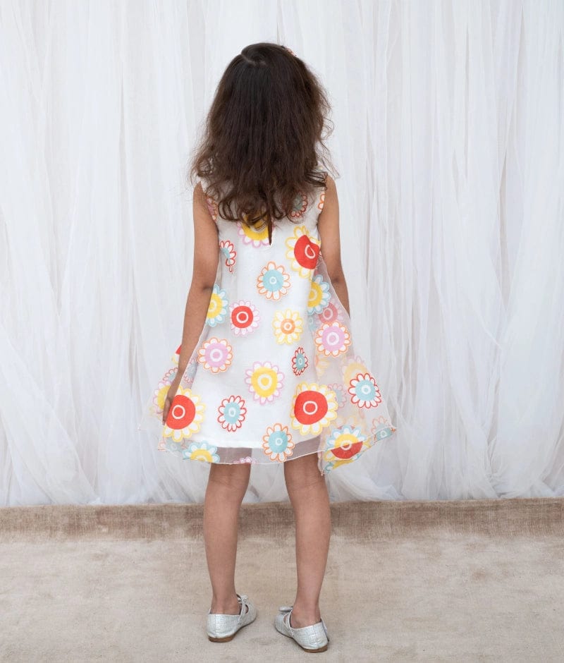 Manufactured by FAYON KIDS (Noida, U.P) White Flower Printed Organza Dress
