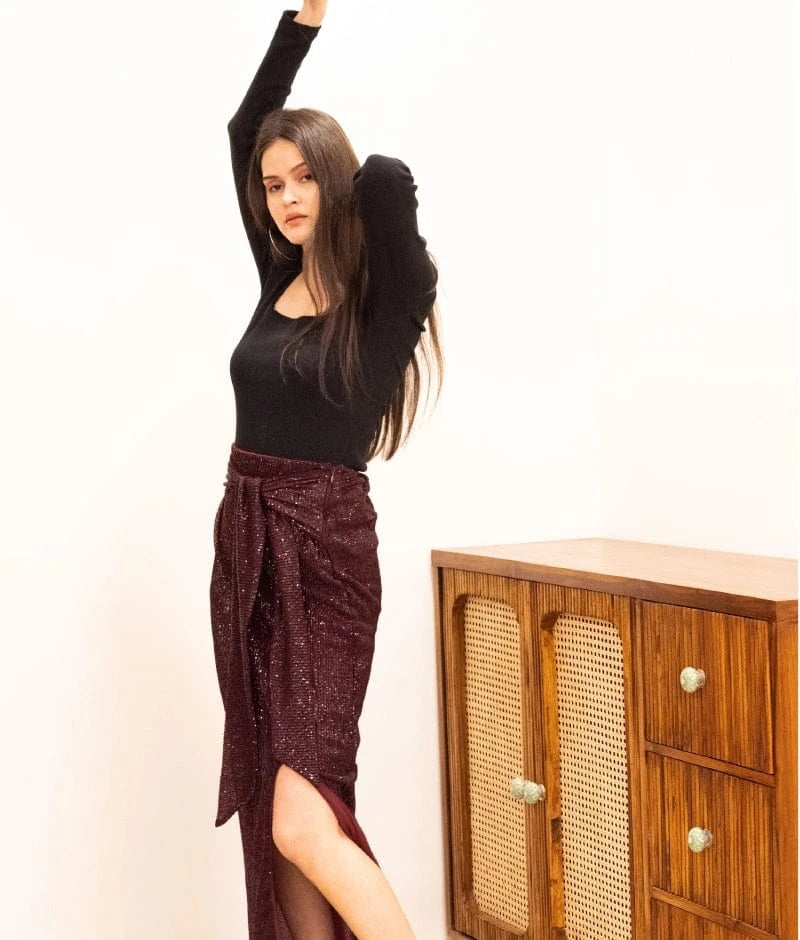 Manufactured by FAYON KIDS (Noida, U.P) Wine Sequence Skirt