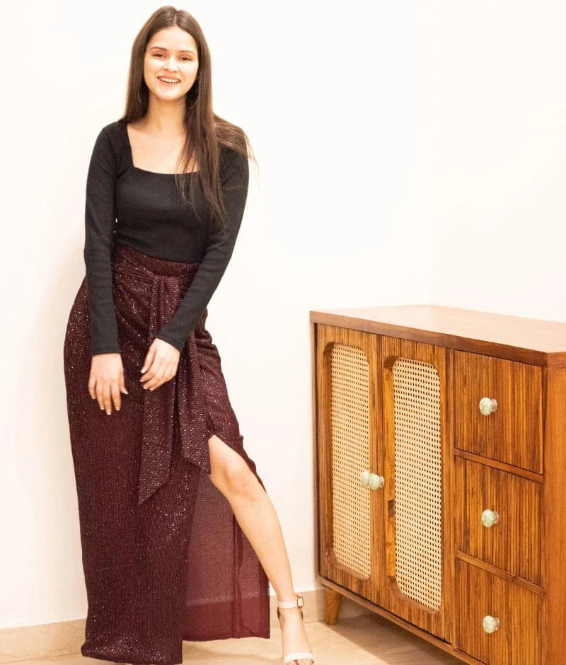 Manufactured by FAYON KIDS (Noida, U.P) Wine Sequence Skirt