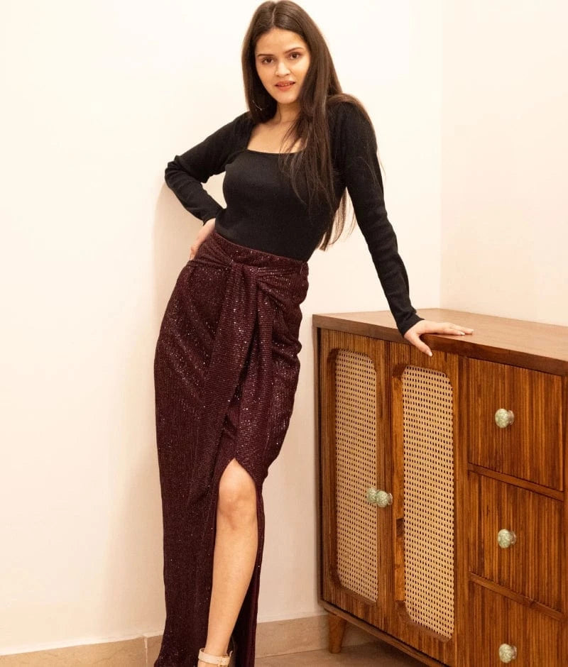 Manufactured by FAYON KIDS (Noida, U.P) Wine Sequence Skirt