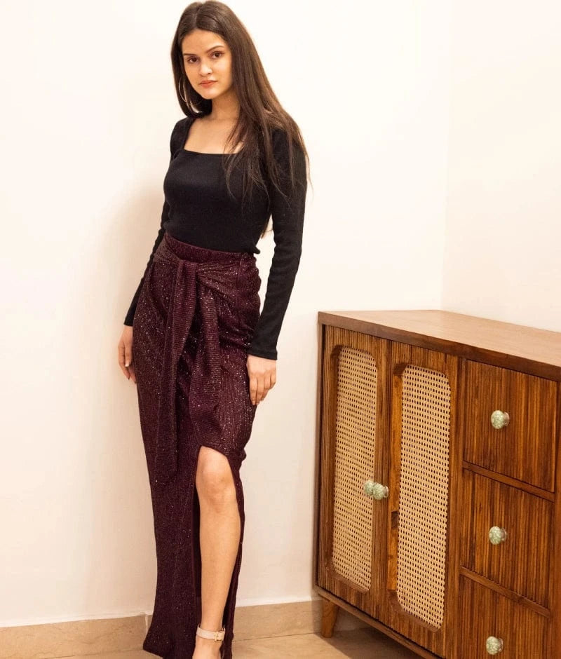 Manufactured by FAYON KIDS (Noida, U.P) Wine Sequence Skirt
