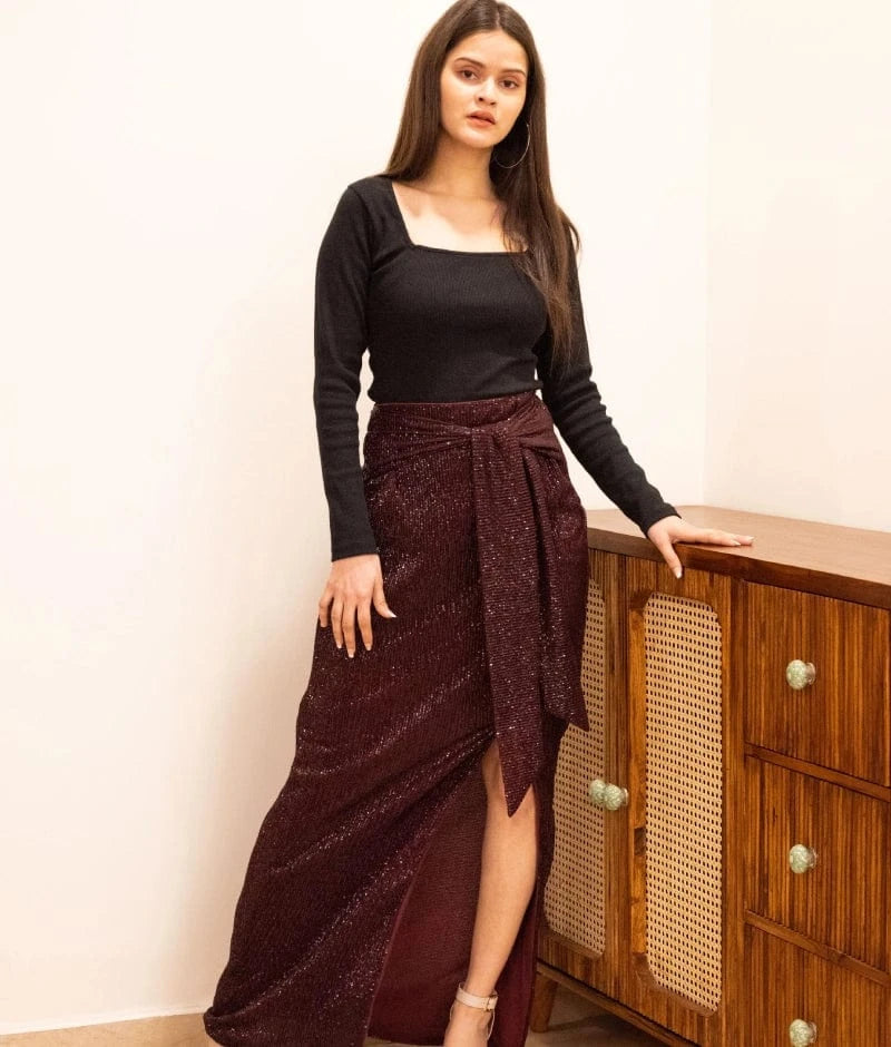 Manufactured by FAYON KIDS (Noida, U.P) Wine Sequence Skirt