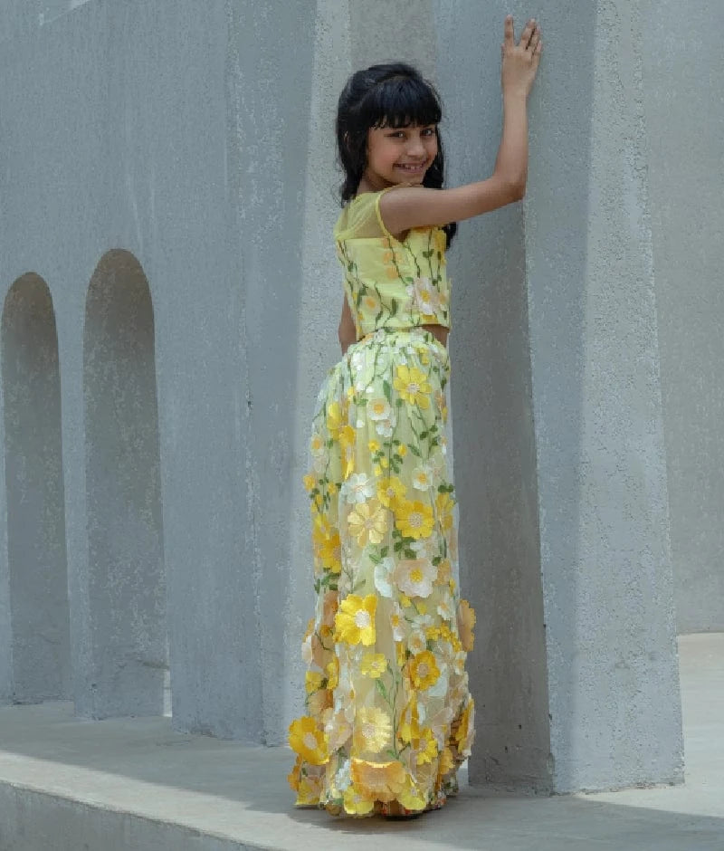 Yellow 3D Flower Top with Plazzo