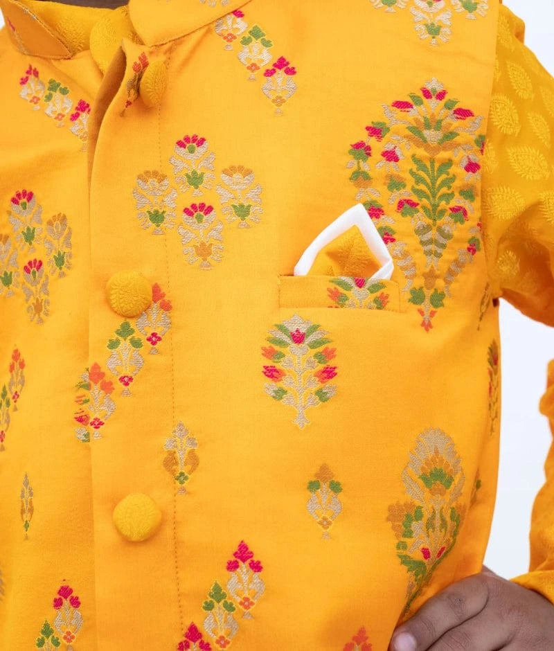 Manufactured by FAYON KIDS (Noida, U.P) Yellow Brocade Jacket Set for Boys