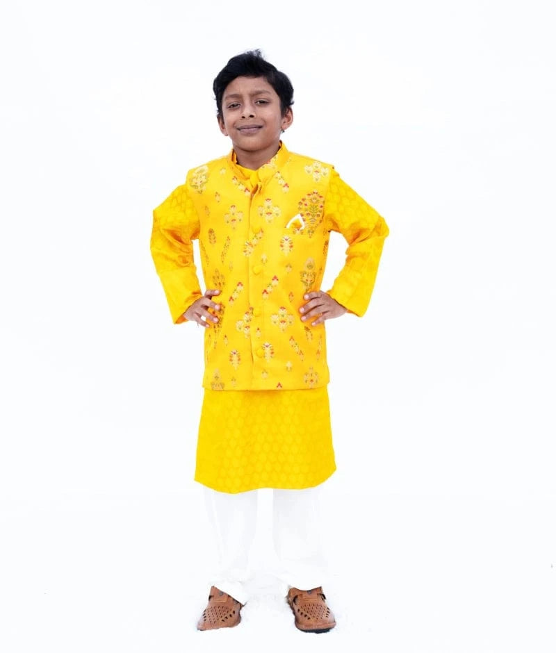 Manufactured by FAYON KIDS (Noida, U.P) Yellow Brocade Jacket Set for Boys