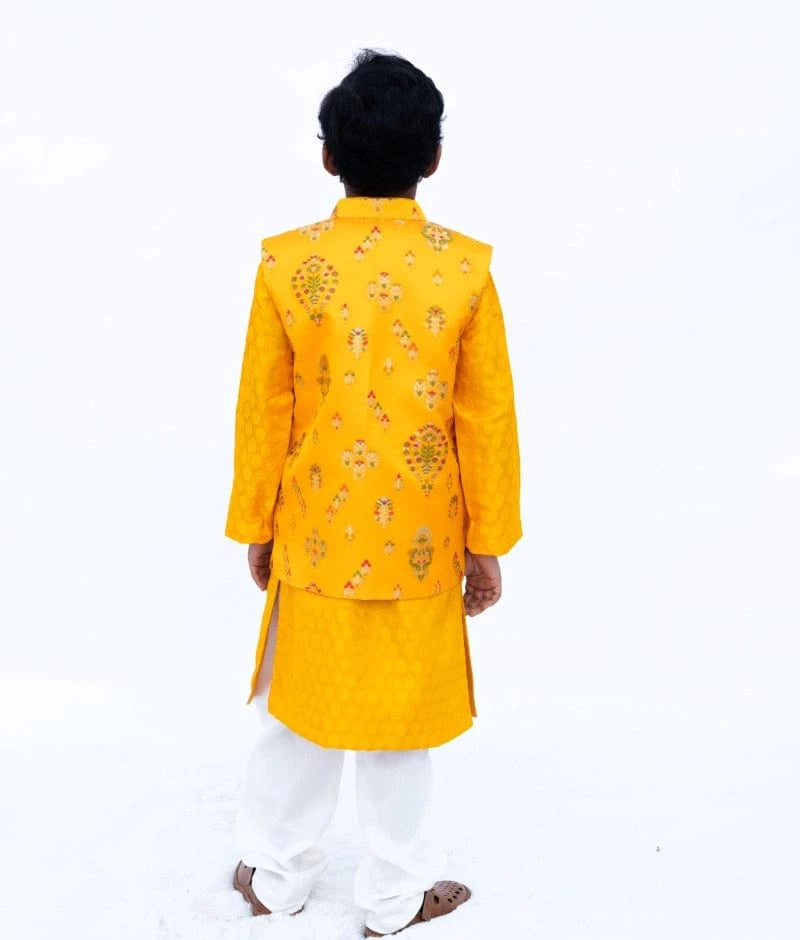 Manufactured by FAYON KIDS (Noida, U.P) Yellow Brocade Jacket Set for Boys