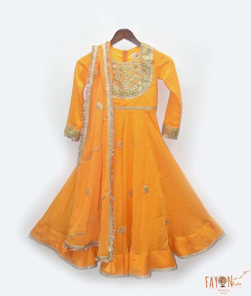 Manufactured by FAYON KIDS (Noida, U.P) Yellow Embroidered Anarkali