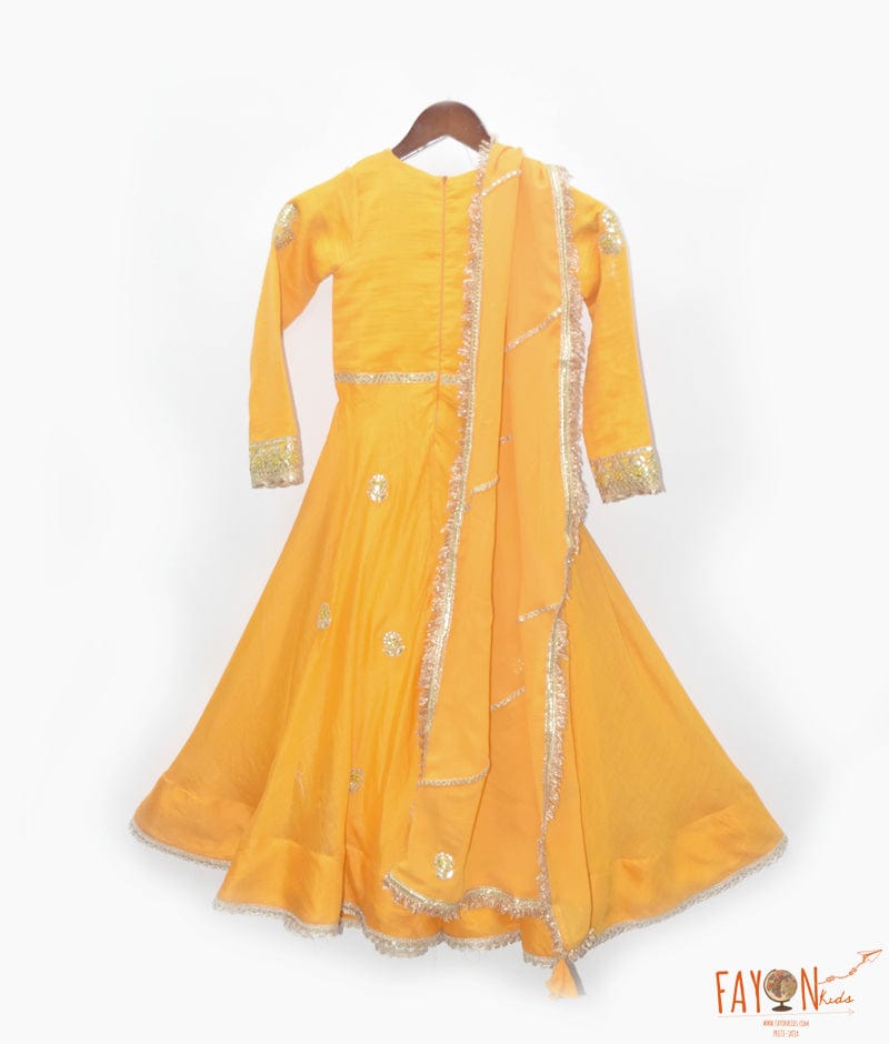 Manufactured by FAYON KIDS (Noida, U.P) Yellow Embroidered Anarkali