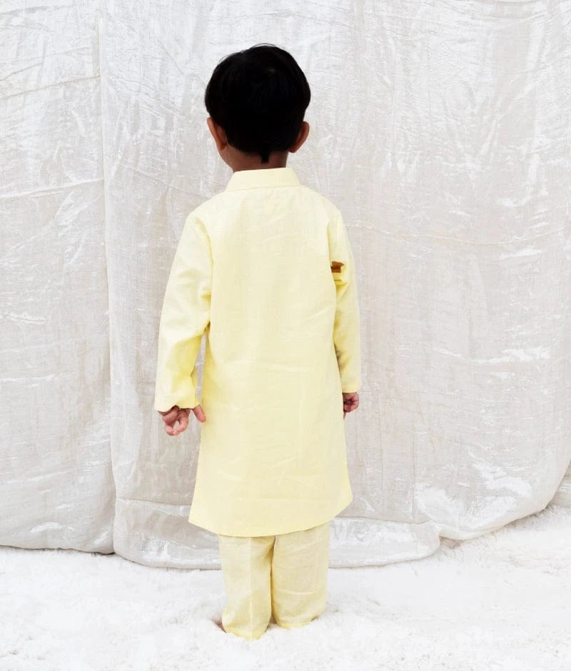 Manufactured by FAYON KIDS (Noida, U.P) Yellow Embroidered Kurta Set
