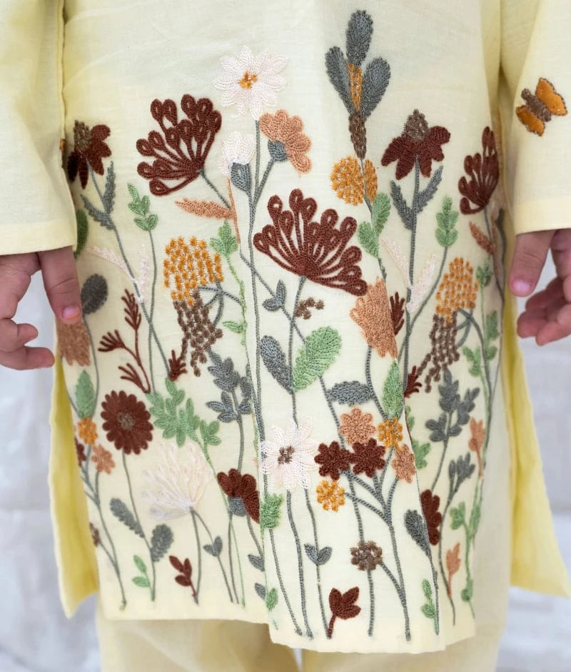 Manufactured by FAYON KIDS (Noida, U.P) Yellow Embroidered Kurta Set