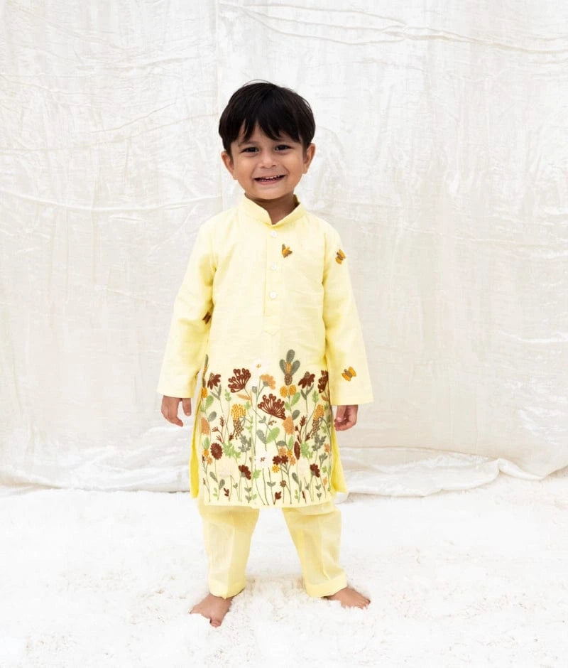 Manufactured by FAYON KIDS (Noida, U.P) Yellow Embroidered Kurta Set