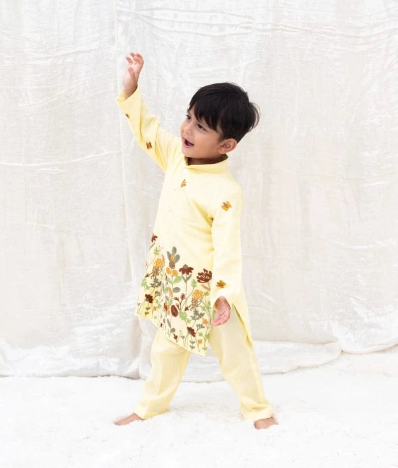 Manufactured by FAYON KIDS (Noida, U.P) Yellow Embroidered Kurta Set